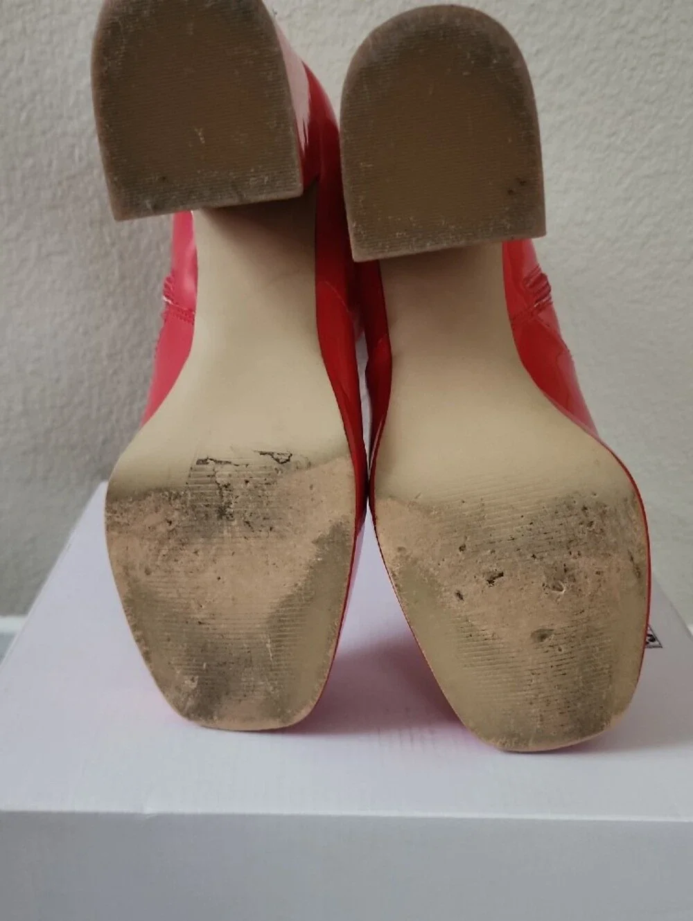 Steve Madden EVER Red Patent Platform Ankle Boots Chunky Block Heel Women's 7.5